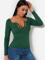 Wholesale Scoop Neck Plain Lace-Up Long Sleeve T-Shirts