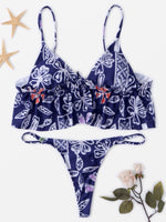 Wholesale V-Neck Floral Print Tie-Up Bikini