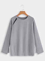 Wholesale Crew Neck Plain Zip Back Long Sleeve Grey T-Shirts