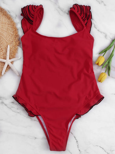Wholesale Red Round Neck Backless One-Pieces Swimwear