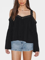 Wholesale Cold Shoulder Lace Long Sleeve Black Top