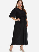 Wholesale V-Neck Plain Pleated Ruffle Trim Half Sleeve Plus Size Dress