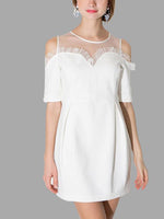 Wholesale White Round Neck Half Sleeve Plain Mini Dress