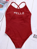 Wholesale Red V-Neck Sleeveless Letter Backless One-Pieces Swimsuits