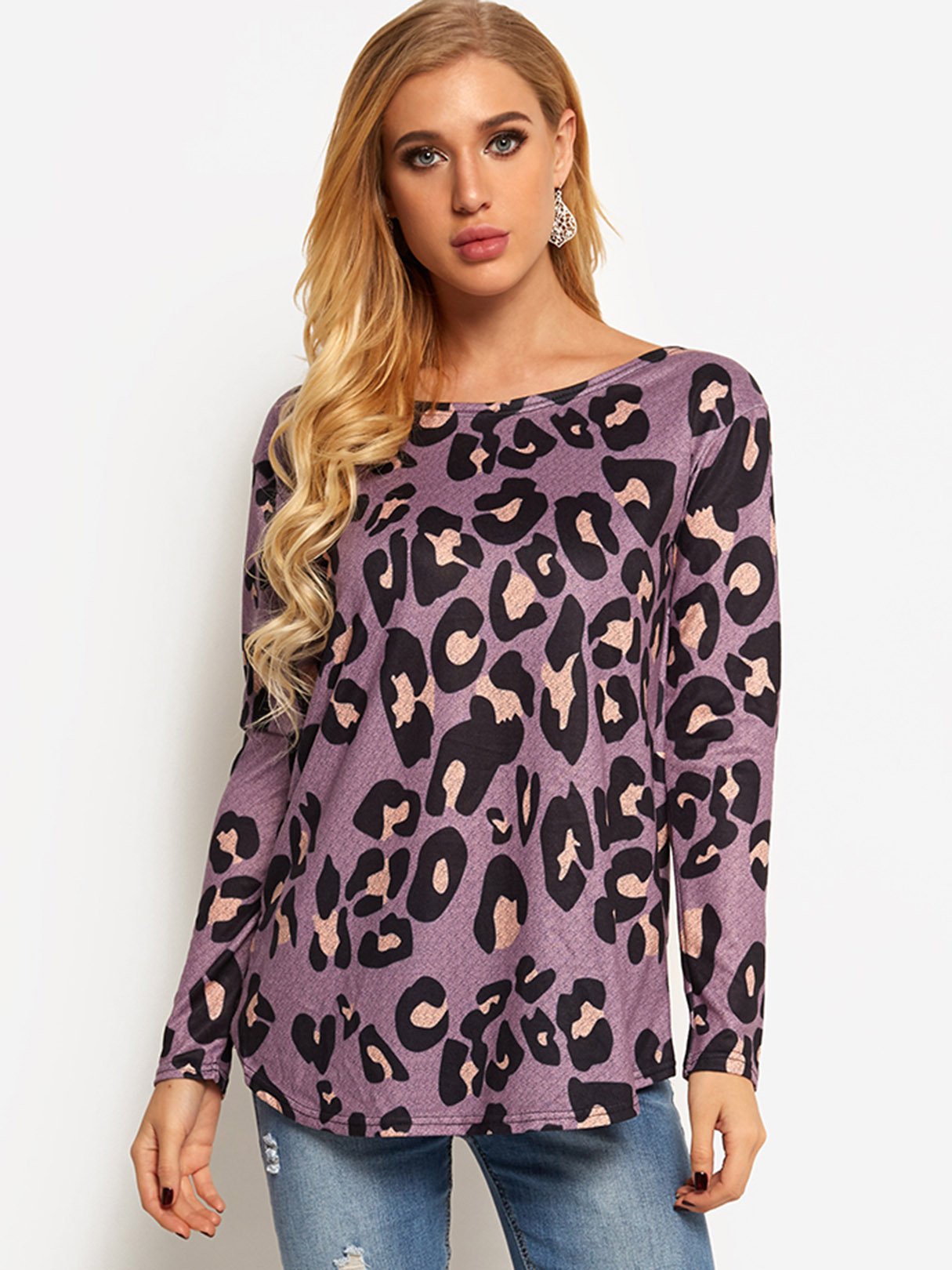 Wholesale Round Neck Leopard Long Sleeve T-Shirts