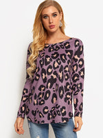 Wholesale Round Neck Leopard Long Sleeve T-Shirts