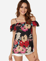Wholesale Cold Shoulder Floral Print Short Sleeve Top