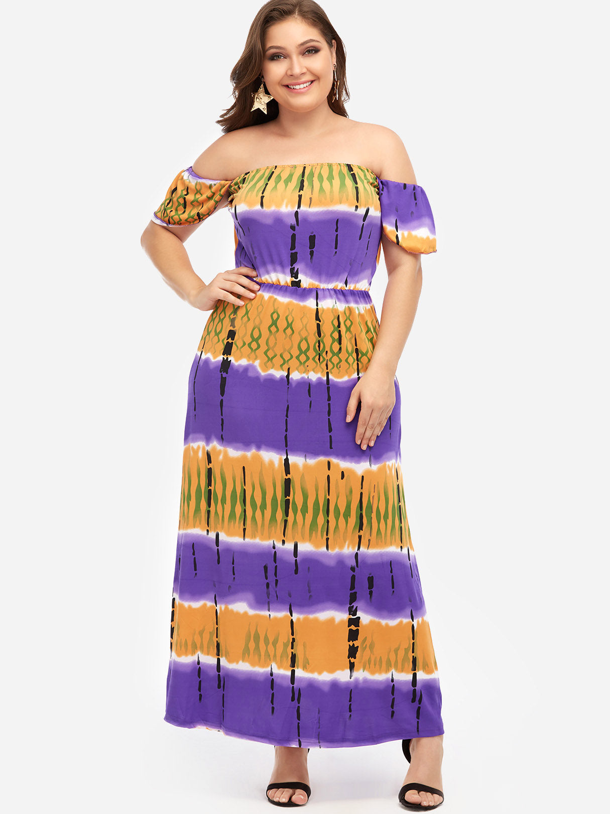 Wholesale Off The Shoulder Backless Short Sleeve Plus Size Maxi Dress