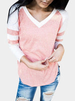 Wholesale V-Neck Long Sleeve Curved Hem T-Shirts