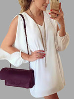 Wholesale White V-Neck Long Sleeve Mini Dress