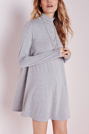 Wholesale Grey Roll Neck Long Sleeve Casual Dress