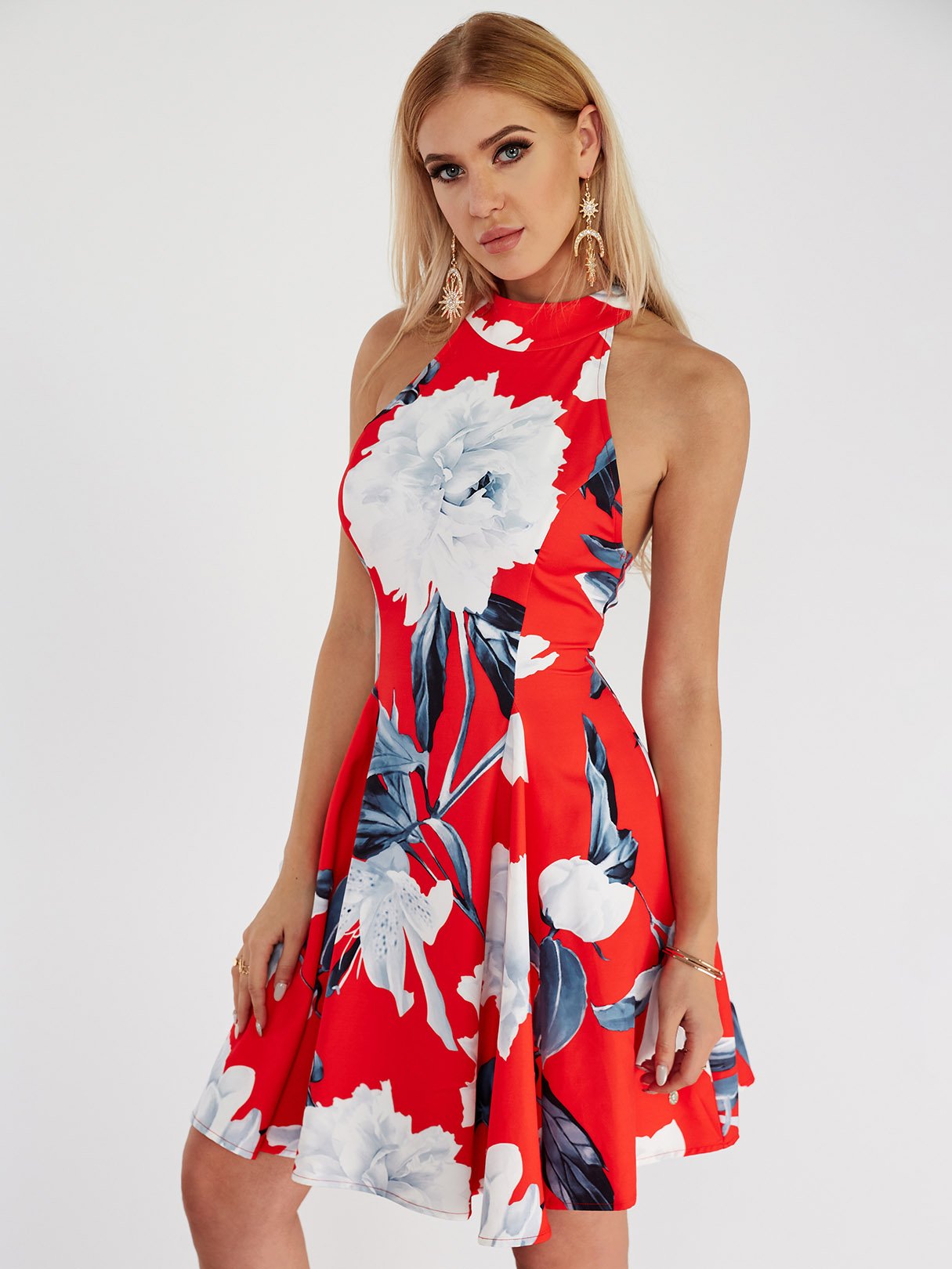 OEM Ladies Red Floral Dresses