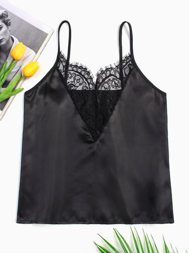 Wholesale Deep V Neck Lace Black Camis