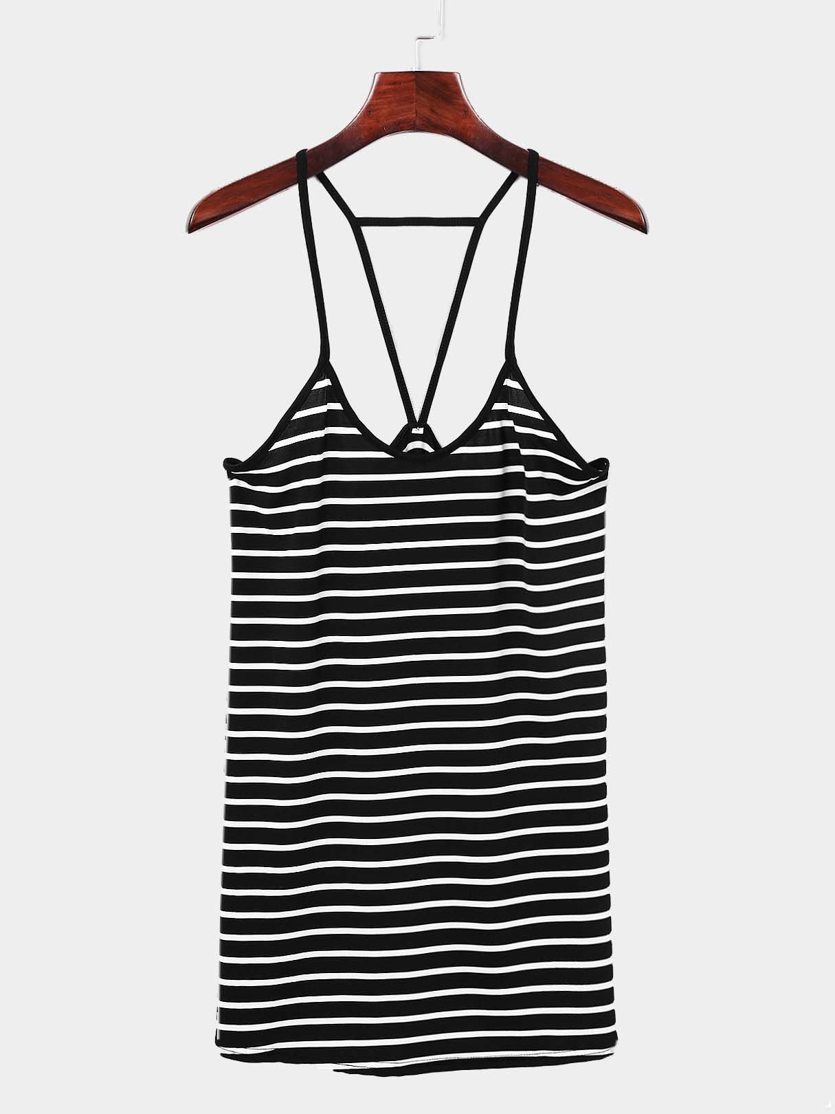 Wholesale V-Neck Sleeveless Stripe Backless Mini Dress