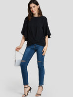 NEW FEELING Womens Black Blouses