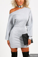 Wholesale Grey Asymmetrical Long Sleeve Sexy Dress