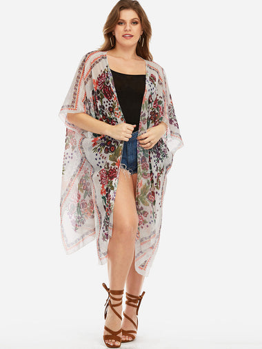 Wholesale White Floral Print Half Sleeve Plus Size Tops