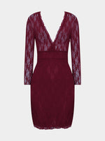 Wholesale Deep V Neck Lace Long Sleeve Plum Mini Dress