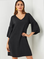 Wholesale Black V-Neck 3/4 Length Sleeve Dresses