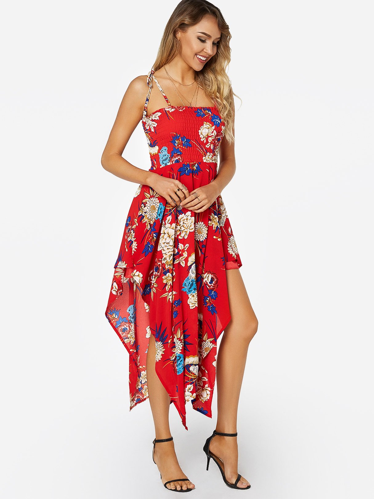 OEM Ladies Red Floral Dresses