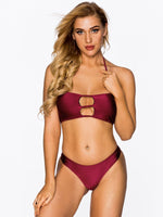 Wholesale Plain Lace-Up Sleeveless Burgundy Bikinis