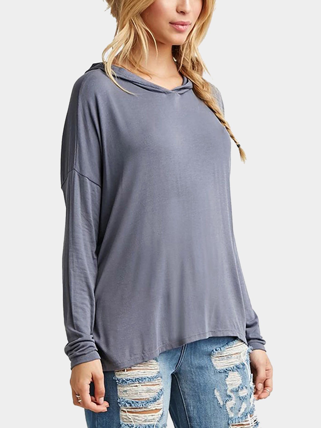 Wholesale Long Sleeve Dropped-Shoulder Grey Drapey Hoodie