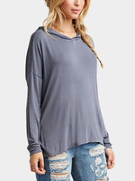 Wholesale Long Sleeve Dropped-Shoulder Grey Drapey Hoodie