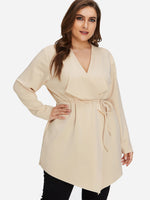 Wholesale V-Neck Plain Long Sleeve Apricot Plus Size Coats & Jackets