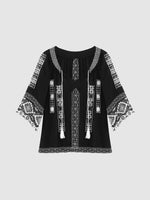 Wholesale V-Neck Embroidered Lace Black Top