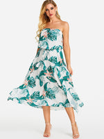 Wholesale Strapless Sleeveless Floral Print Slit Hem Dresses