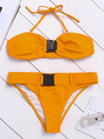Wholesale Yellow High Waist Two Piece Bikinis