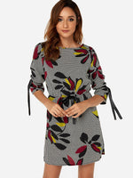 Wholesale Round Neck Floral Print Self-Tie Dress