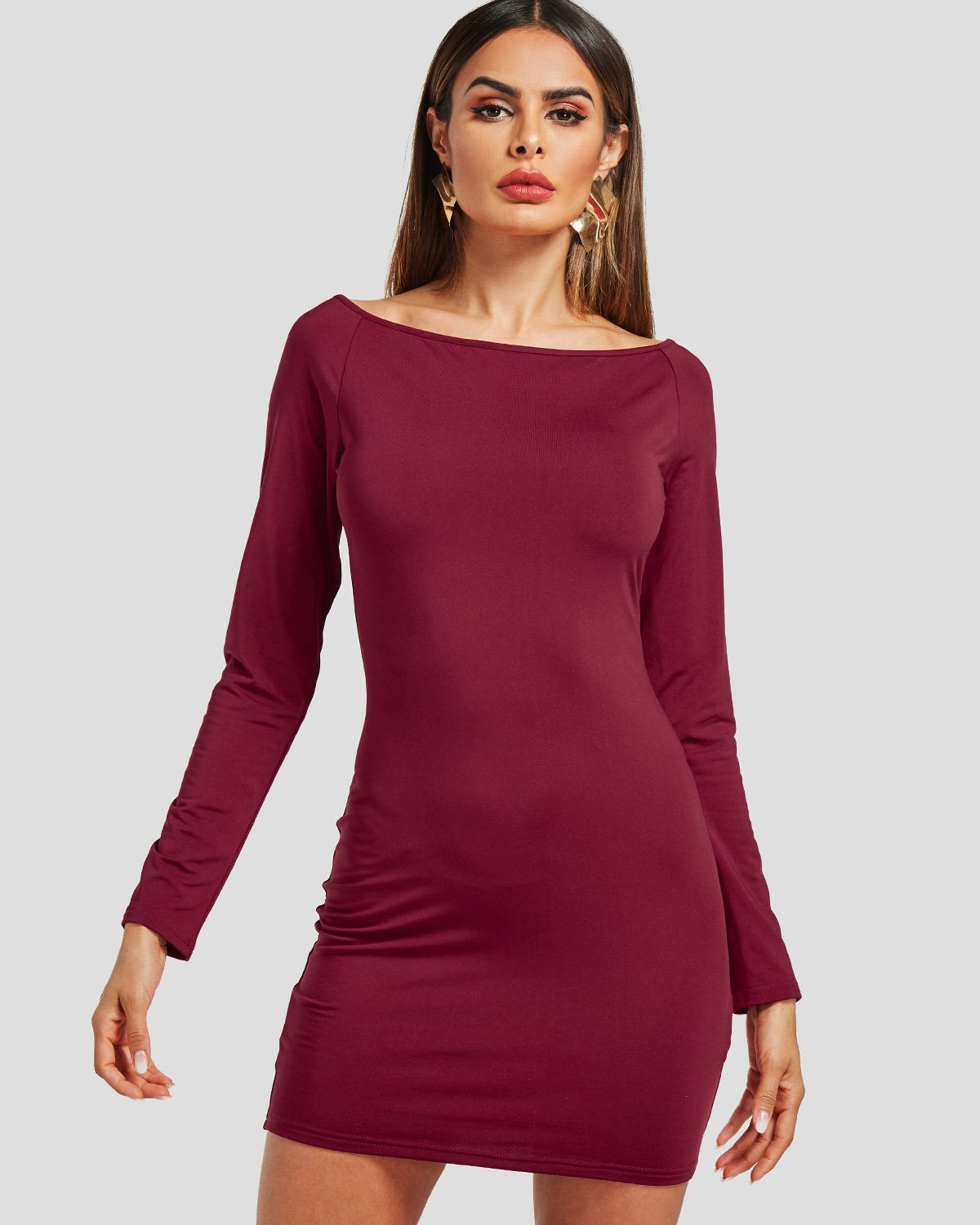 NEW FEELING Womens Burgundy Off The Shoulder Dresses
