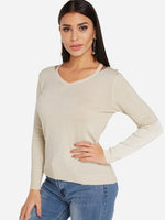 Wholesale V-Neck Plain Long Sleeve Khaki Top
