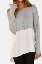 Wholesale Round Neck Long Sleeve Curved Hem T-Shirt