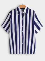 Wholesale Lapel Collar Stripe Short Sleeve Plus Size Tops