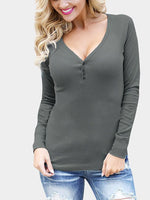 Wholesale V-Neck Long Sleeve Dark Grey T-Shirts