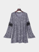 Wholesale Round Neck Lace Long Sleeve Grey T-Shirts