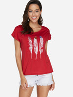Wholesale Round Neck Feather Pattern Short Sleeve T-Shirts