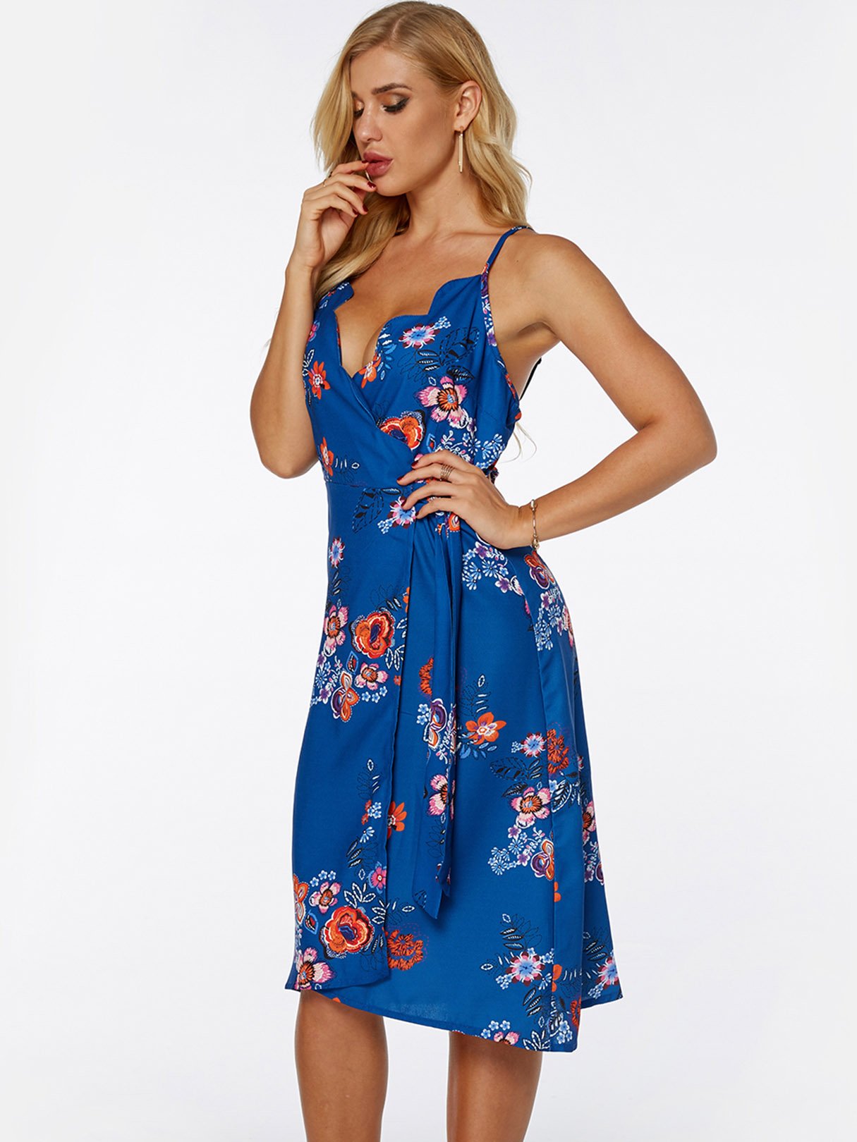 OEM Ladies Blue Floral Dresses