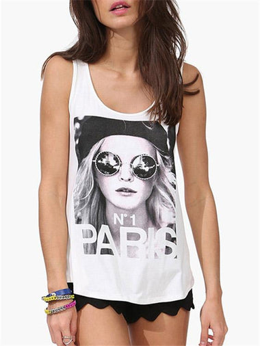 Wholesale Round Neck Letter Sleeveless White Tank Top