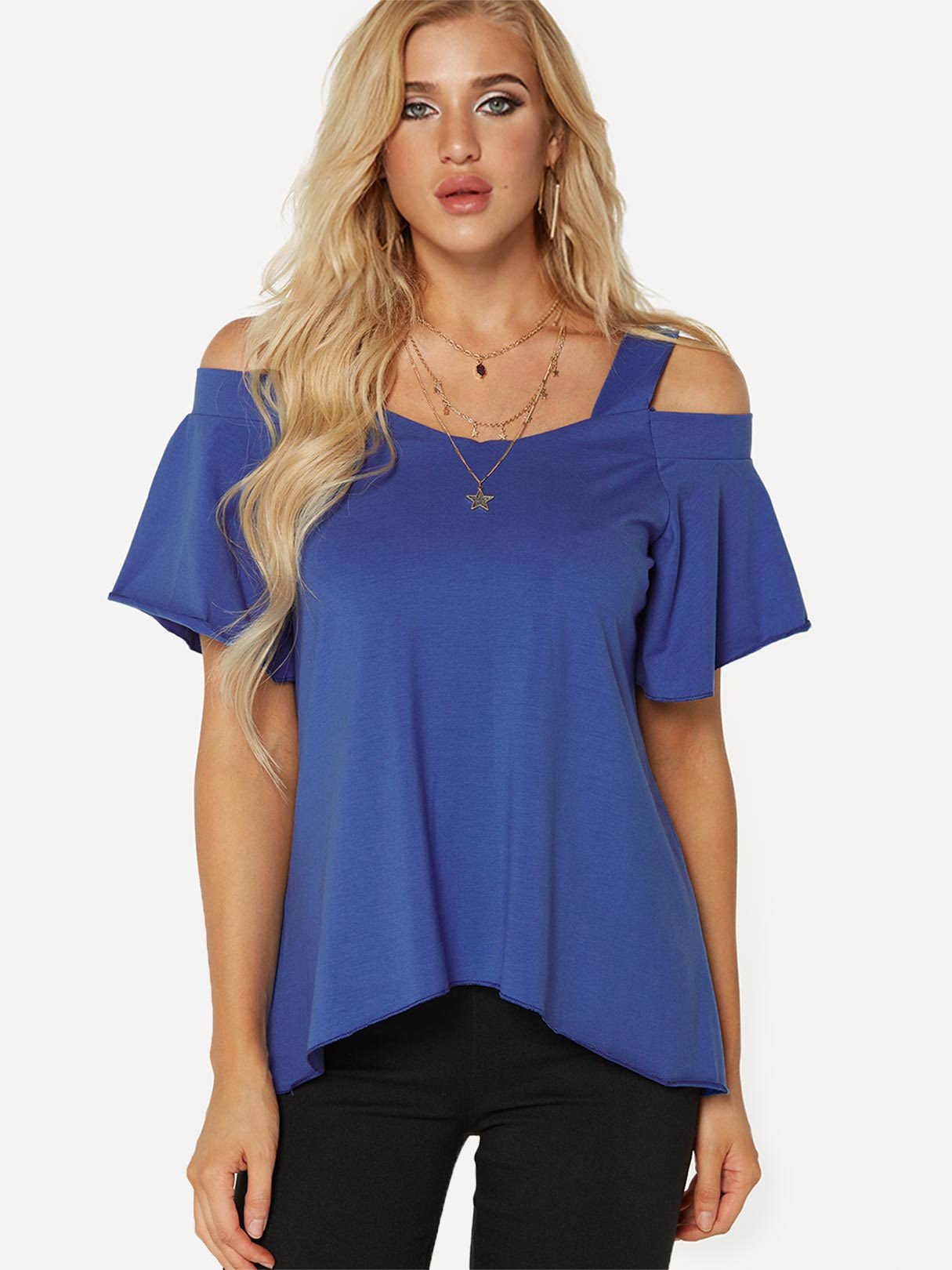Wholesale Cold Shoulder Plain Short Sleeve T-Shirt
