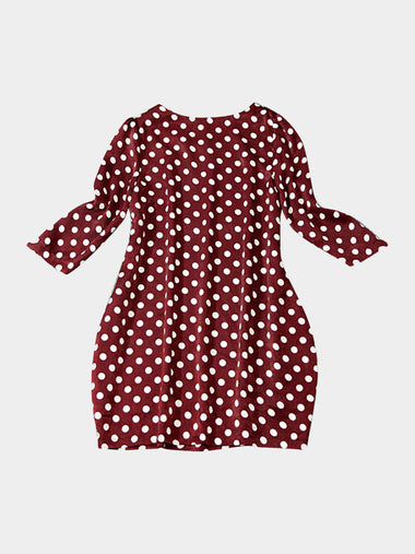 Wholesale Round Neck 3/4 Sleeve Burgundy Plus Size Dresses