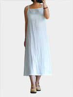 Wholesale White Square Neck Sleeveless See Through Casual Dresses