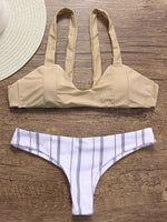 Wholesale Apricot Scoop Neck Sleeveless Stripe Bikinis