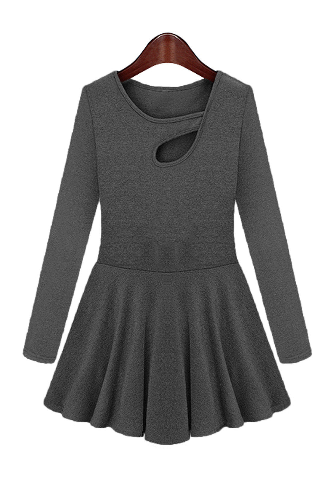 Wholesale Long Sleeve Flounced Hem Black Plus Size Dresses