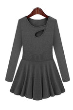 Wholesale Long Sleeve Flounced Hem Black Plus Size Dresses