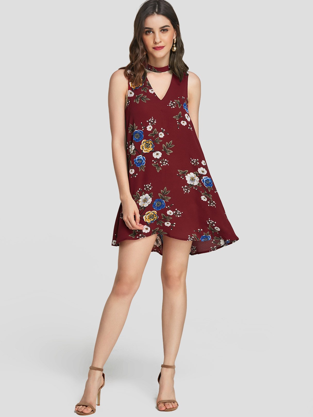 NEW FEELING Womens Burgundy Floral Dresses