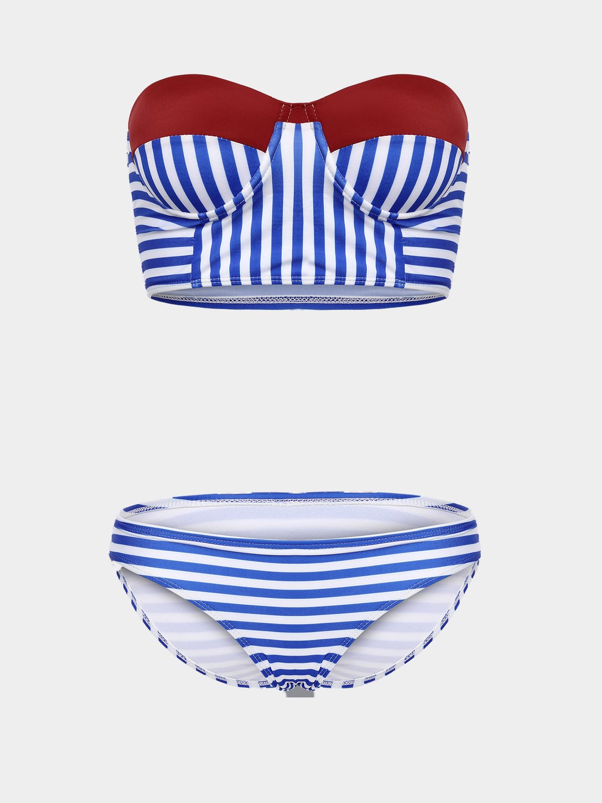 Wholesale Strapless Sleeveless Stripe Slit Two Piece Bikinis