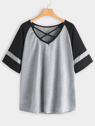 Wholesale V-Neck Criss-Cross Short Sleeve Plus Size Tops